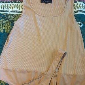 Nina Parker Women's Tan/peachy Ribbed Bodysuit.